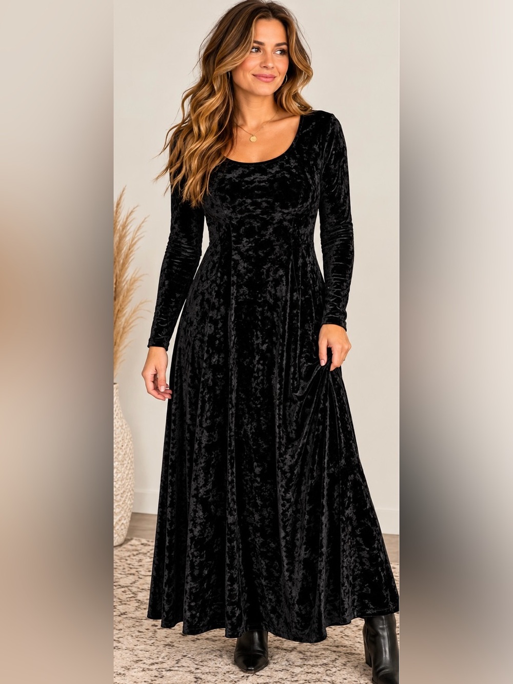 Jumping Joy Black Maxi Dress SZ Small Crushed Velvet Whimsigoth Romantic Ren